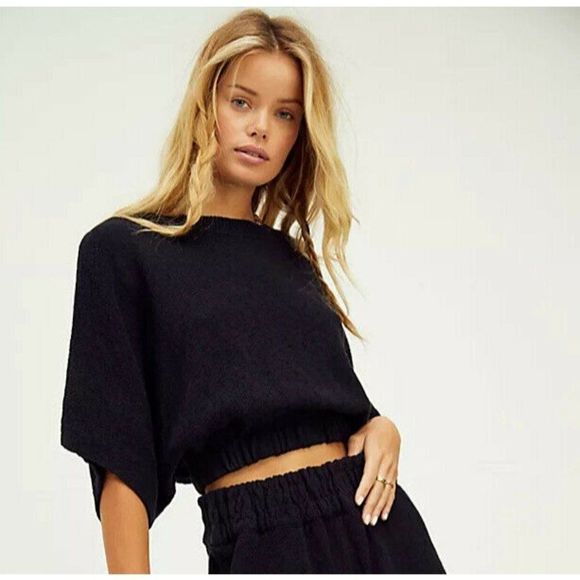 NWT FREE PEOPLE BEACH Sz XS JENNA SWEATER SET SHORTS & PULLOVER SET BLACK - Picture 2 of 3
